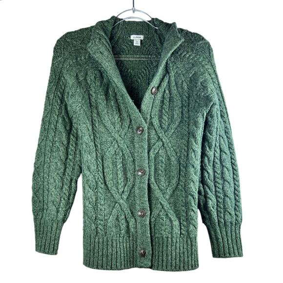 L.L.Bean Sweaters - L.L. Bean Green Cable Knit Wool Alpaca Sweater Size XS Coastal Grandma Classic